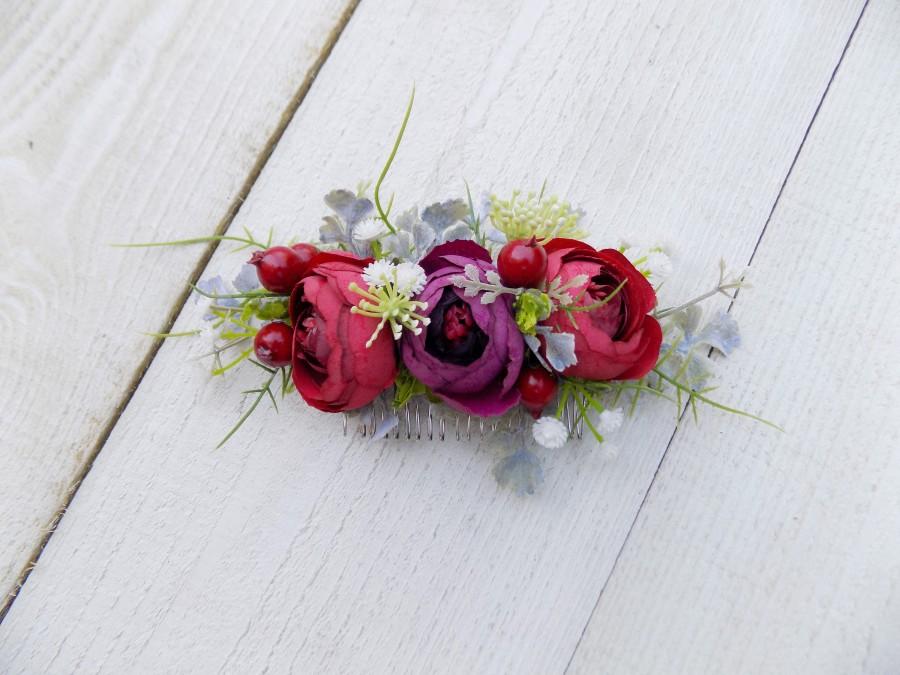 Hochzeit - Peony hair clip flower comb slide red purple white hair accessories headpiece rustic wedding her bridal hair comb unique gifts for women