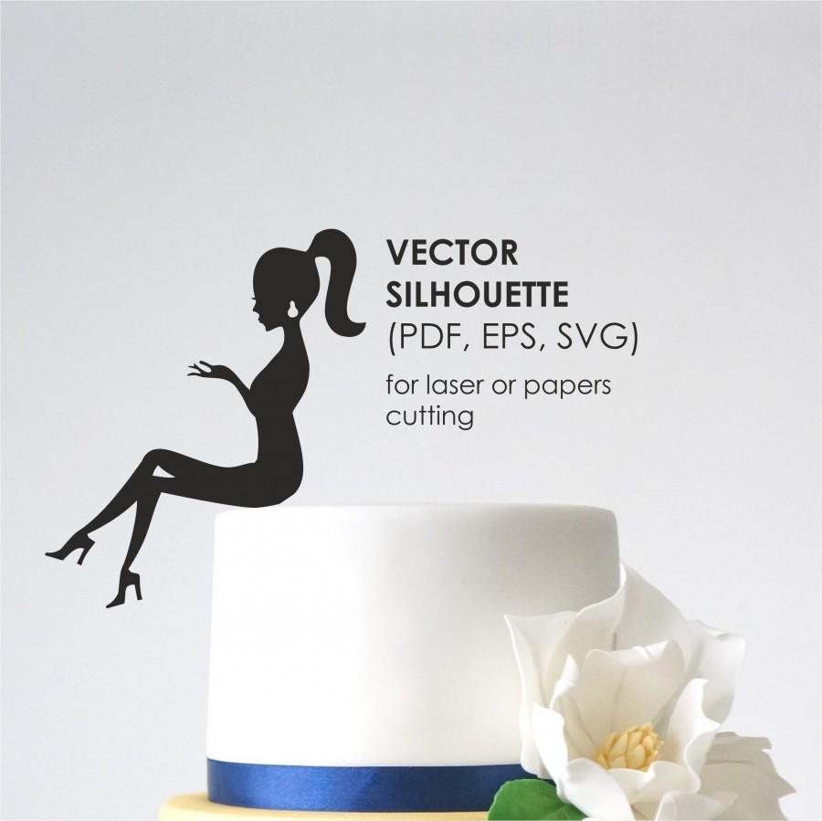 زفاف - Personalized Happy Birthday Cake Topper for laser cutting, PDF, EPS, SVG, Girl Silhouette Topper, Custom Cake Topper
