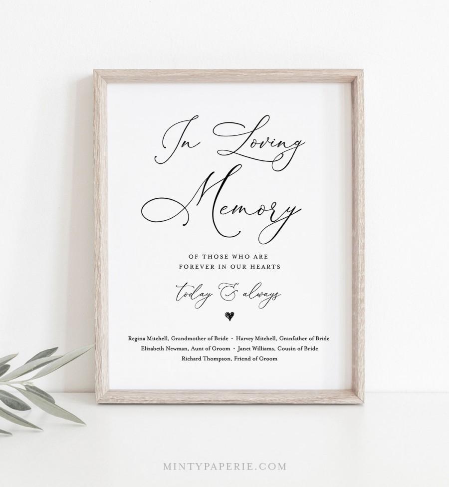 Свадьба - In Loving Memory Sign, INSTANT DOWNLOAD, 100% Editable, Printable Wedding Decor, Simple and Modern Wedding Memorial Sign, DiY #CHM-01