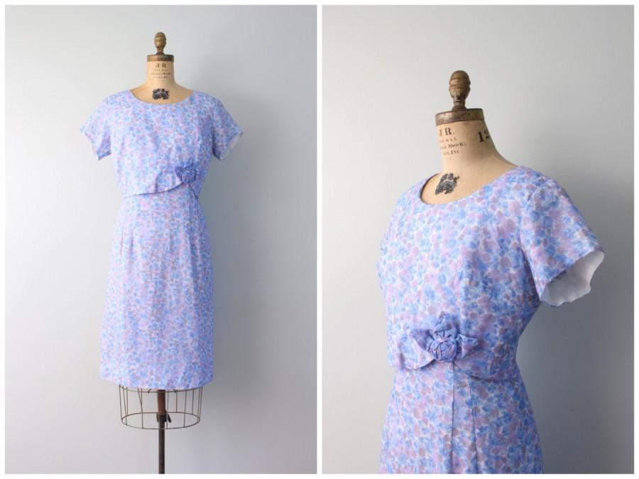 Hochzeit - vintage 50s dress - blue floral print dress / organdy dress / vintage blue floral dress - periwinkle & lilac print dress - M/L Mother's Day!