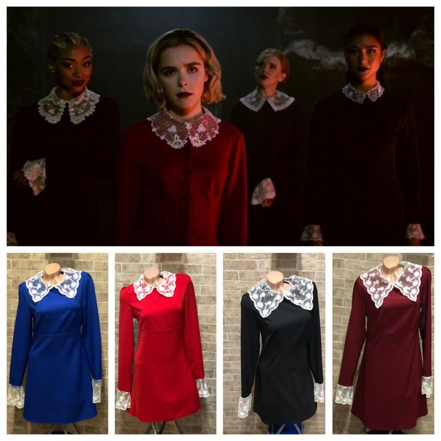 Свадьба - Chilling Adventures of Sabrina cosplay Witch dress Weird sisters Sabrina Spellman Red Black Navy dress White Lace Peter pan collar Halloween