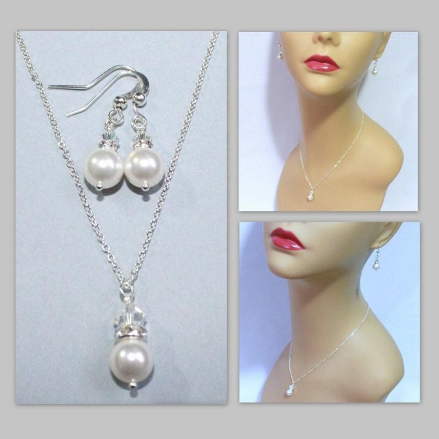 Hochzeit - Bridesmaid Gift,  Swarovski White Pearl Necklace and Earring Set, Bridesmaid Jewelry Set, Will You Be My Bridesmaid, Bridal Party Jewelry