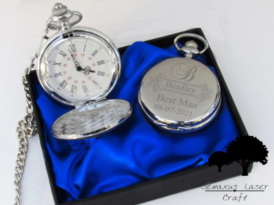 زفاف - Personalised wedding gift Silver Pocket Watch groom/bride party favours SPW6
