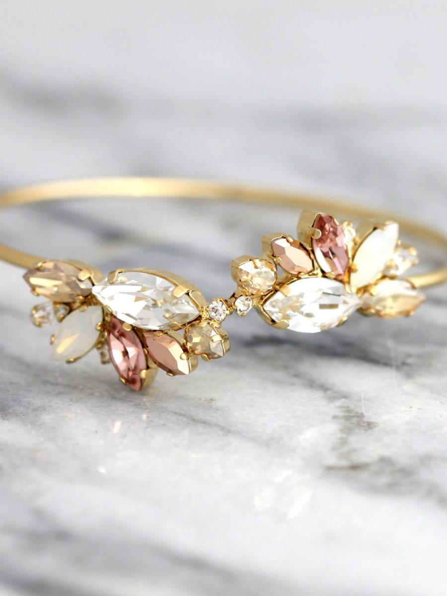 زفاف - Bridal Wedding Bracelet, Blush Swarovski Crystal Bracelet, Champagne Bracelet ,Bridesmaids Jewelry, Opal Cuff Bracelet,Open cuff Bracelet.