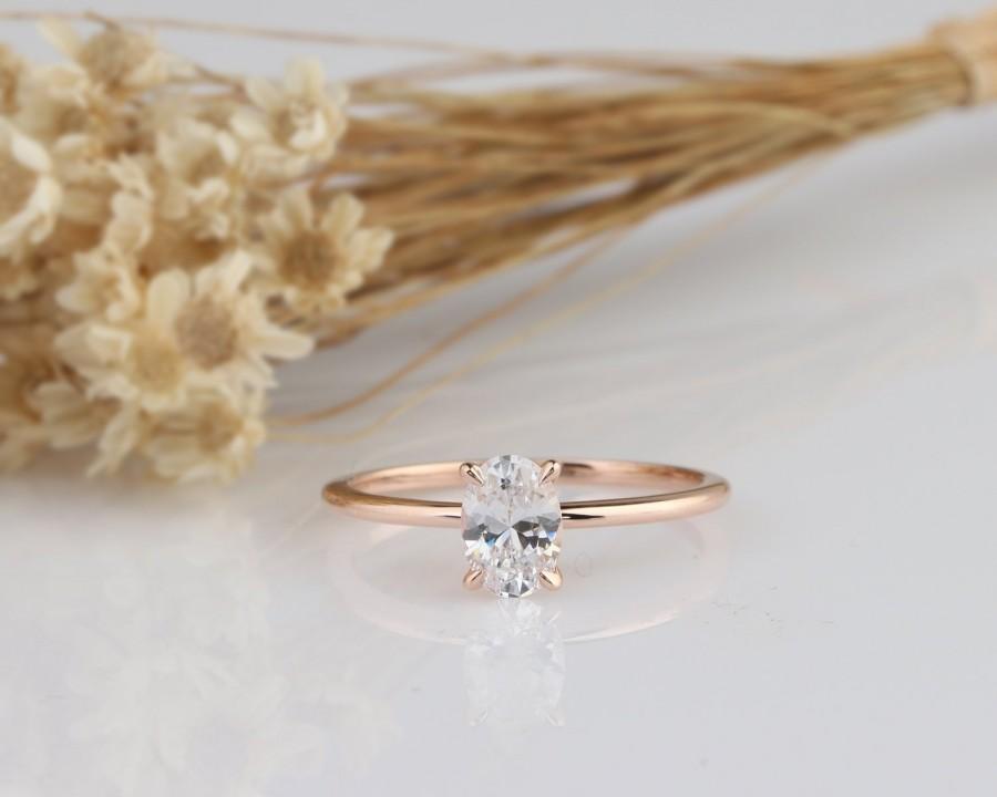 زفاف - 14K Solid Gold Ring/ 1CT Oval Simulated Diamond Wedding Ring/ Moissanite Engagement Ring/ Anniversary Ring/Promise Ring/Rose Gold Ring