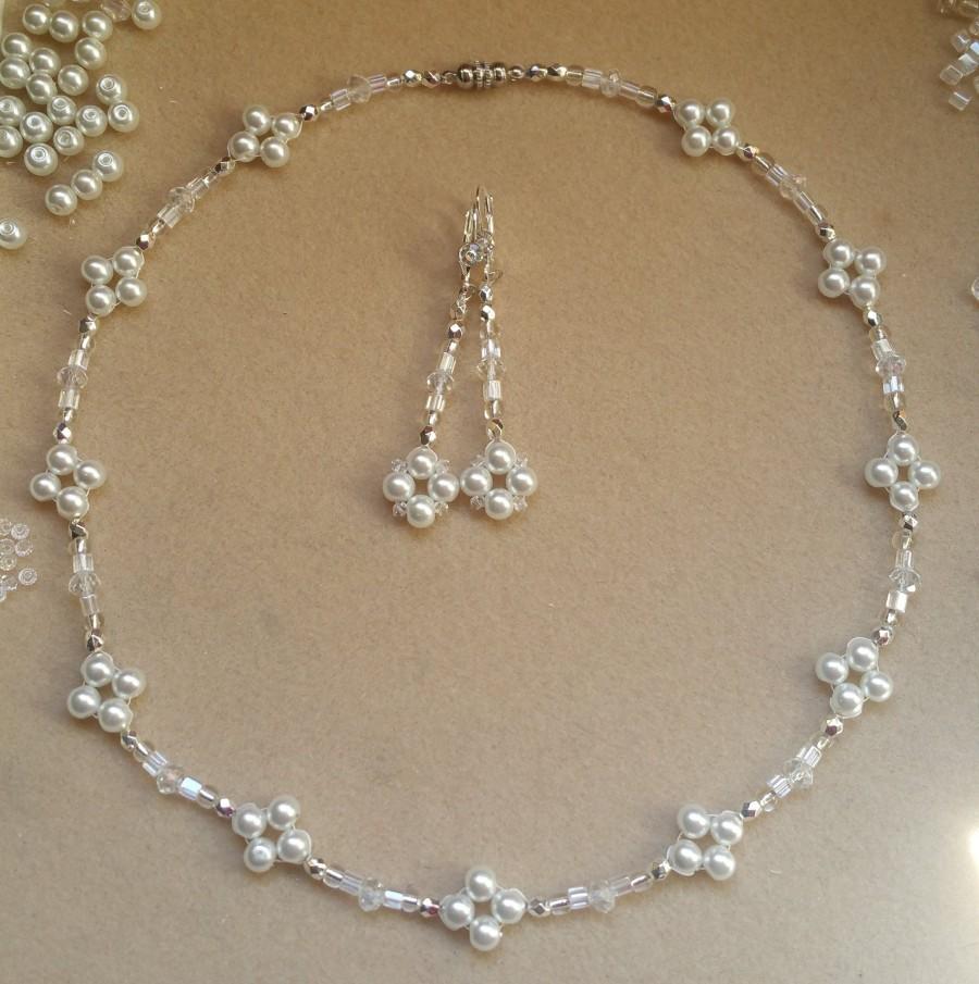 زفاف - Pearl Elegance Necklace and Earring Set, Faux Pearl Necklace and Earrings, Mother's Day Gift, Pearl Dangle Earrings and Necklace, Pearl Set