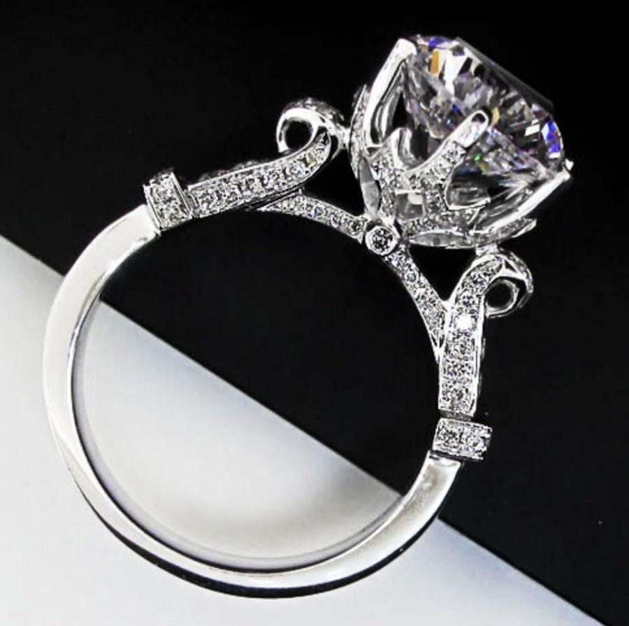 زفاف - 3 ct Simulated Diamond Engagement Ring, Engagement Ring For Her, 3 ct Round Simulated Diamond Promise Ring, Round Accented Solitaire Ring
