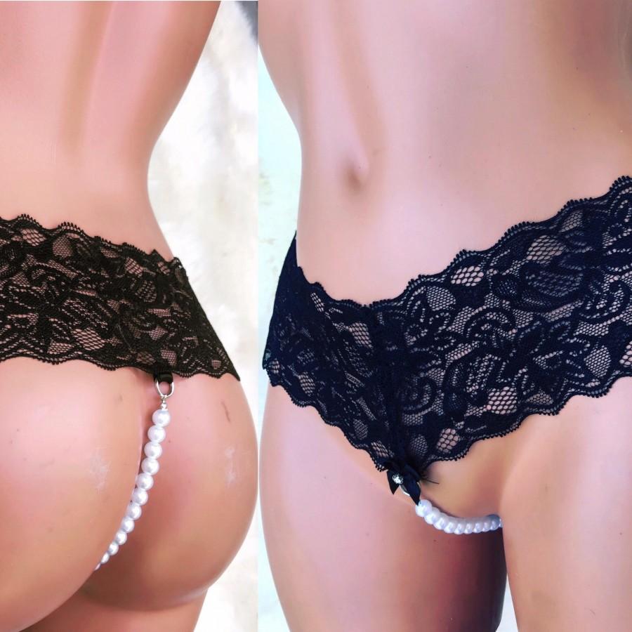 Mariage - Sexy crotchless panties with pearls and lace. Sentual lingerie great for a romantic night,  bachelorette gift and sexy gift for Her.