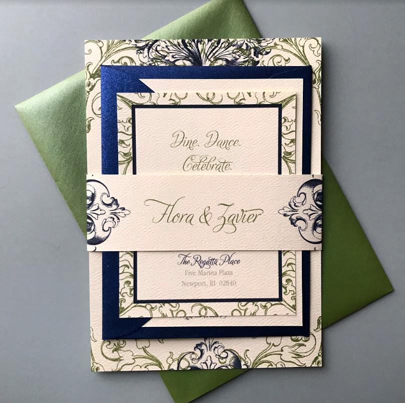Wedding - Moss Green and Navy Blue Wedding Invitation Suite, Green and Blue Wedding Invitation, Classic Wedding Invitation, Sapphire Blue