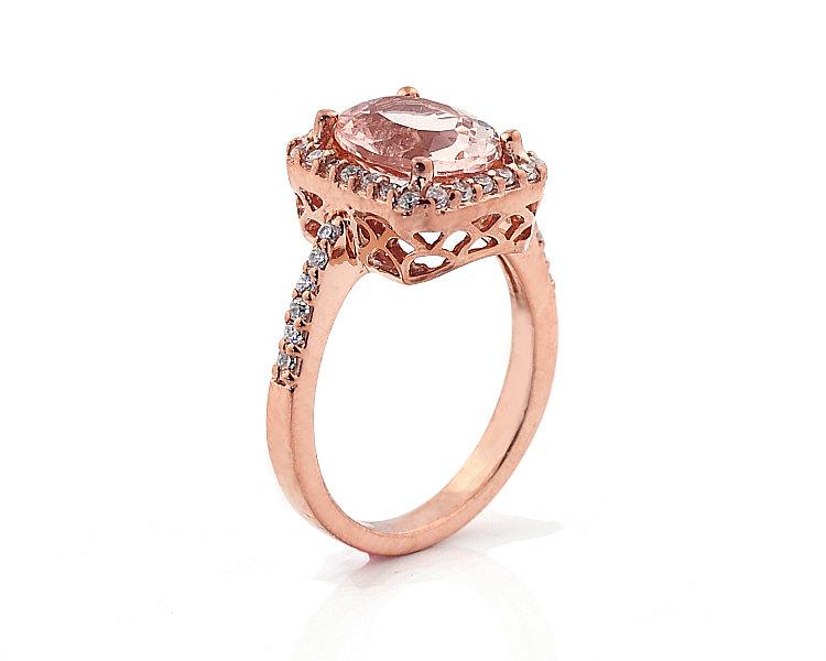 Wedding - Natural  Morganite Solid 14K Rose Gold Diamond engagement Ring----Special - Gem593