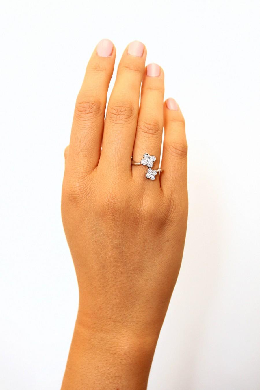 زفاف - Sakura Diamond Cherry blossom open ring for women  promise band for her anniversary birthday gift in white rose or yellow gold 0.54 carat