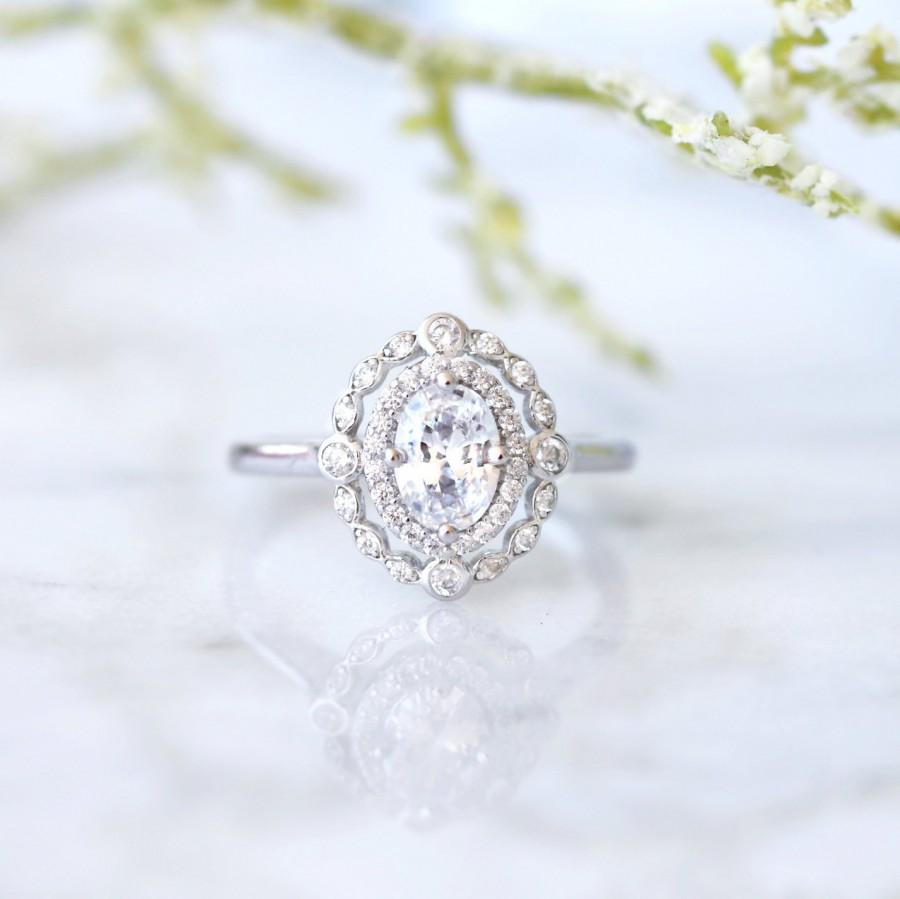 زفاف - 14K Solid White Gold Diamond Ring- Moissanite Engagement Ring - Vintage Diamonds Ring- Promise Ring- Rose Gold Yellow Gold Ring Gift For Her