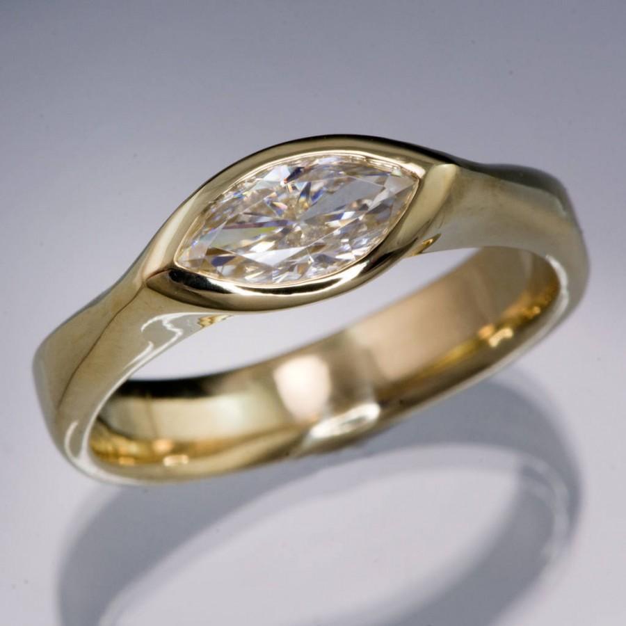 زفاف - Marquise Supernova Moissanite Engagement Ring, Yellow Gold or Rose Gold Ring, Diamond Alternative, Simple Engagement Ring, Unique Solitaire
