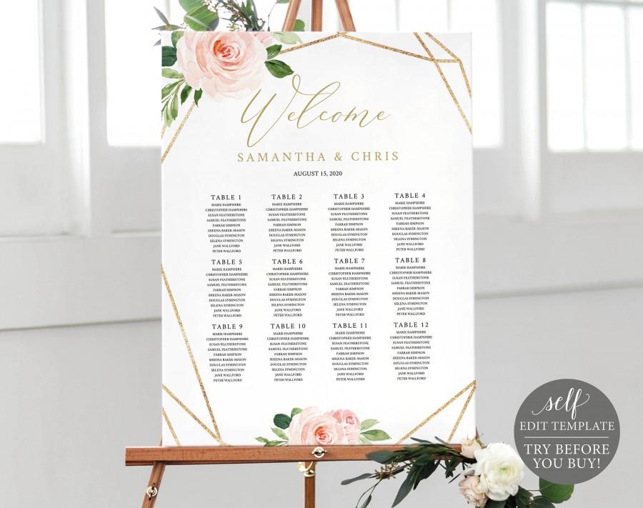 Hochzeit - Seating Plan Template, Blush Floral, Instant Download, Wedding Chart Printable, TRY BEFORE You BUY