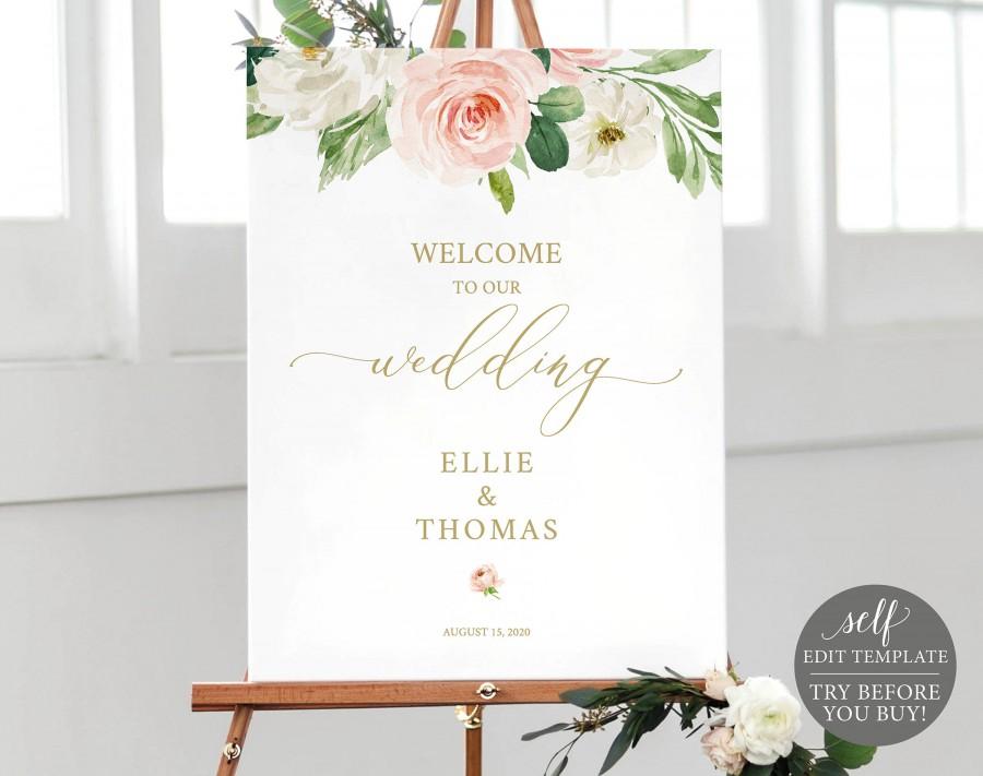 Mariage - Welcome to our Wedding Poster, Instant Download, Fully Editable Blush Floral Template, TRY BEFORE You BUY