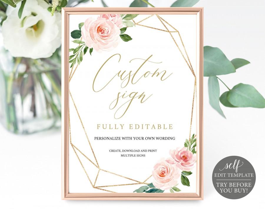 Mariage - Create MULTIPLE Wedding Signs Template, Instant Download, Editable, Blush Floral, Try Before You Buy