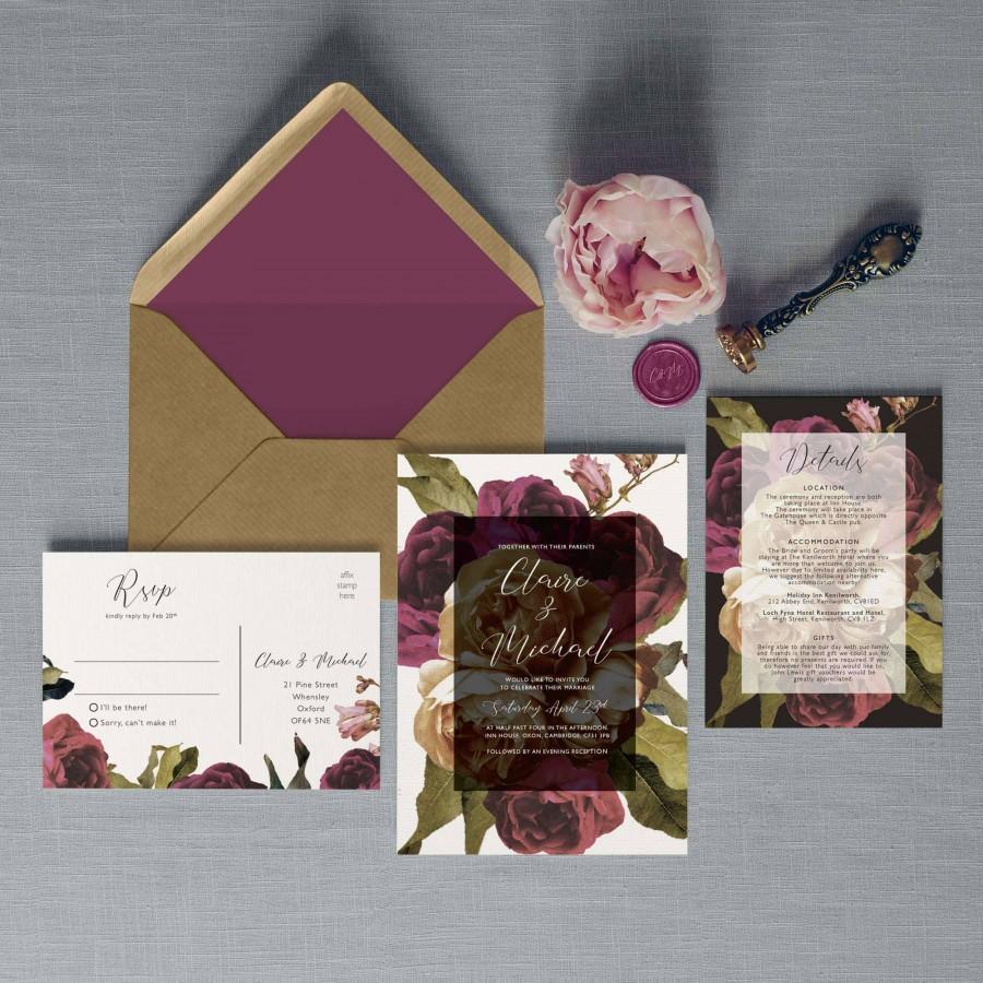 Свадьба - Flourish Luxury Wedding Invitations & Save the Date - Vintage floral etchings and calligraphy accents. Botanic and Rustic wedding invites