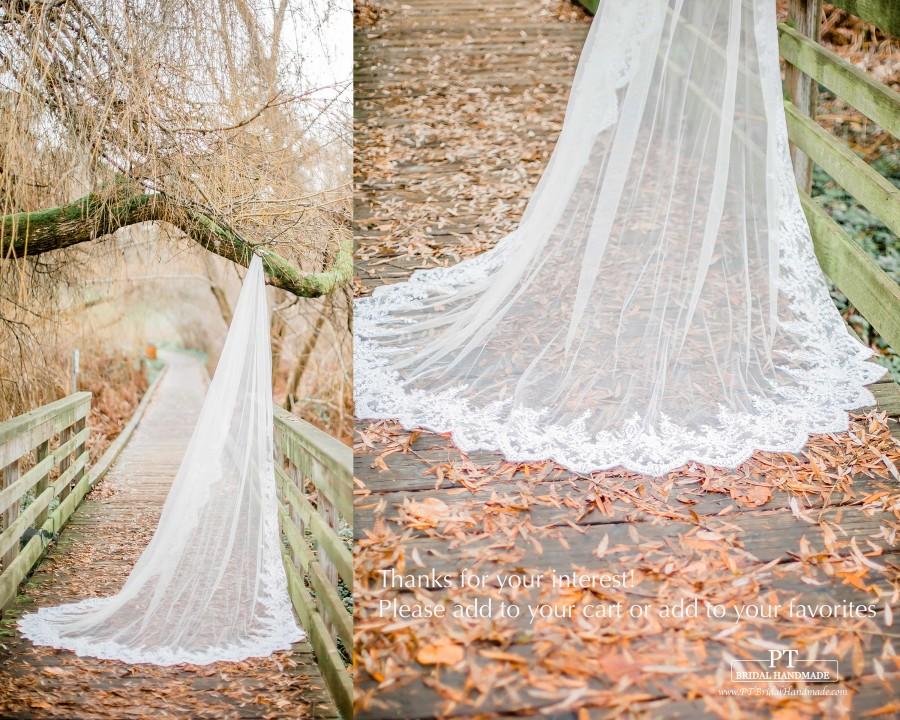 Свадьба - Cathedral Wedding Veil #72, Lace Trim Cathedral Wedding Veil, Lace wedding veil, Cathedral Veil, One Tier Cathedral Veil, Wedding Veil