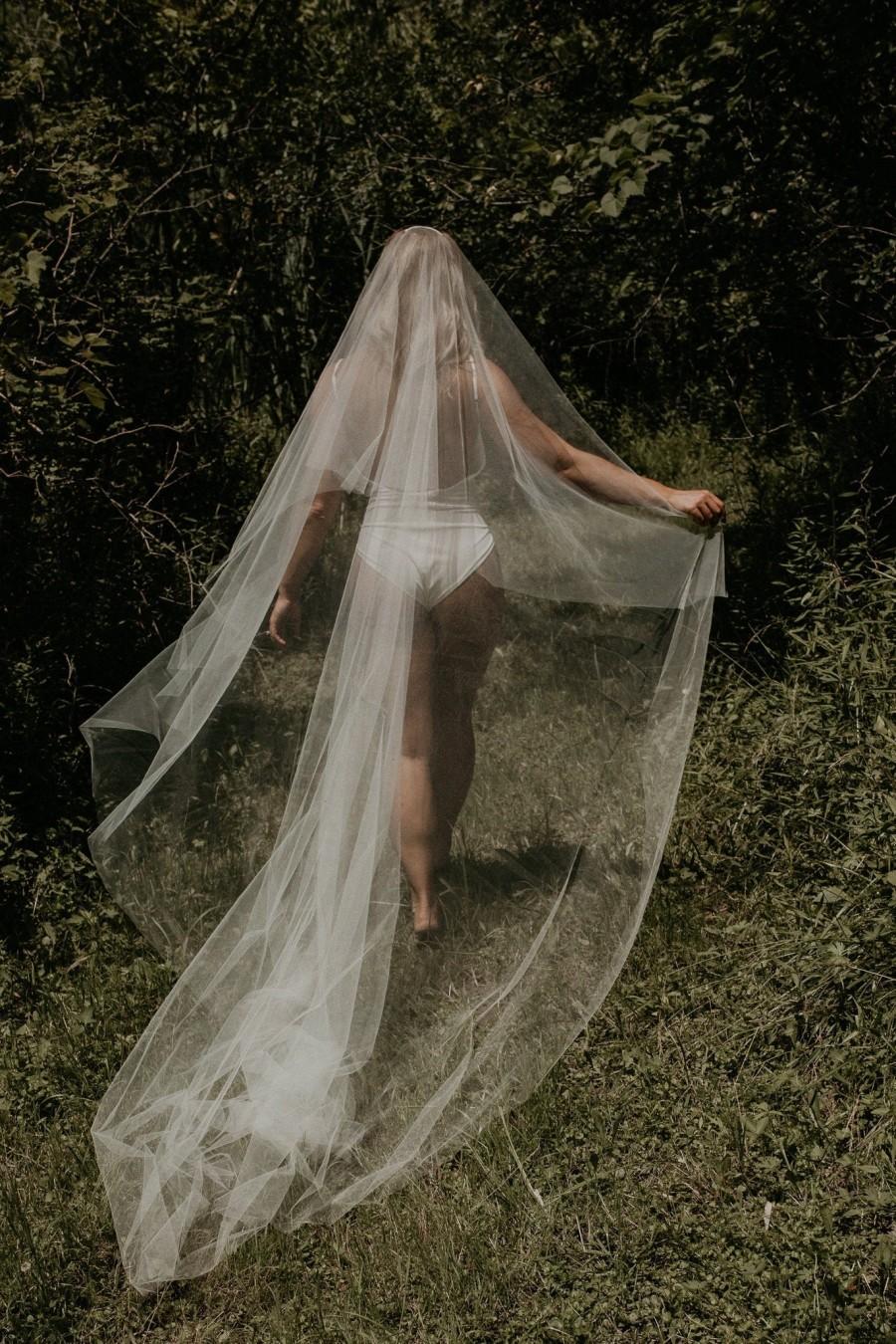 زفاف - Cathedral Veil with Blusher - Silk Tulle Wedding Veil