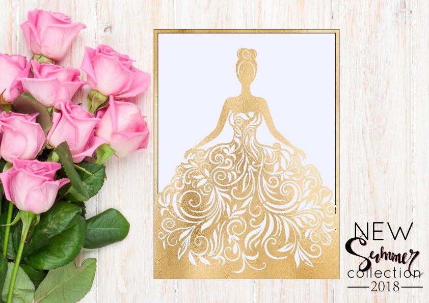 Mariage - Wedding Invitation card template, Doll, Girl, Quinceanera (AI, EPS, svg) lasercut download, vector for invitations