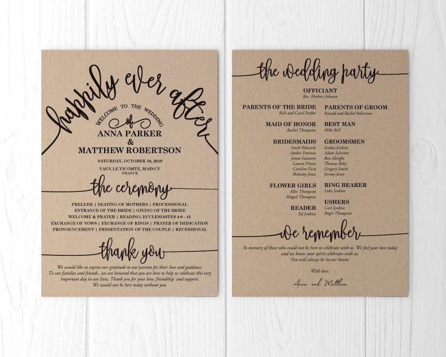 Hochzeit - Wedding Program Template in Rustic Style, Instant Download Editable PDF Printable wedding program template Ceremony program cards pr003
