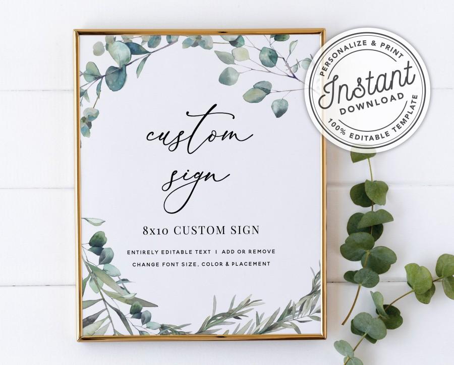 Wedding - Printable Boho Wreath Custom Sign (Portrait and Landscape) w/ Eucalyptus Greenery • INSTANT DOWNLOAD • Editable Template #023