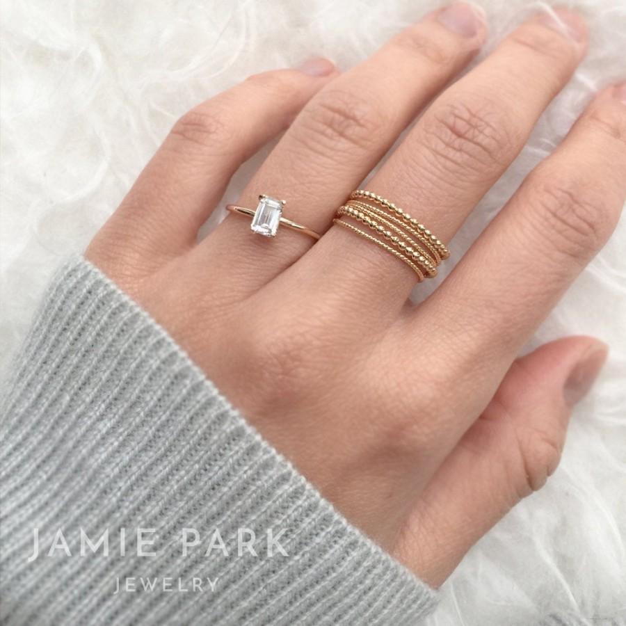 Wedding - Engagement Ring, White Sapphire Ring, 14K ring, Unique engagement ring, Diamond alternative ring, Solid gold ring,jewelry, wedding ring