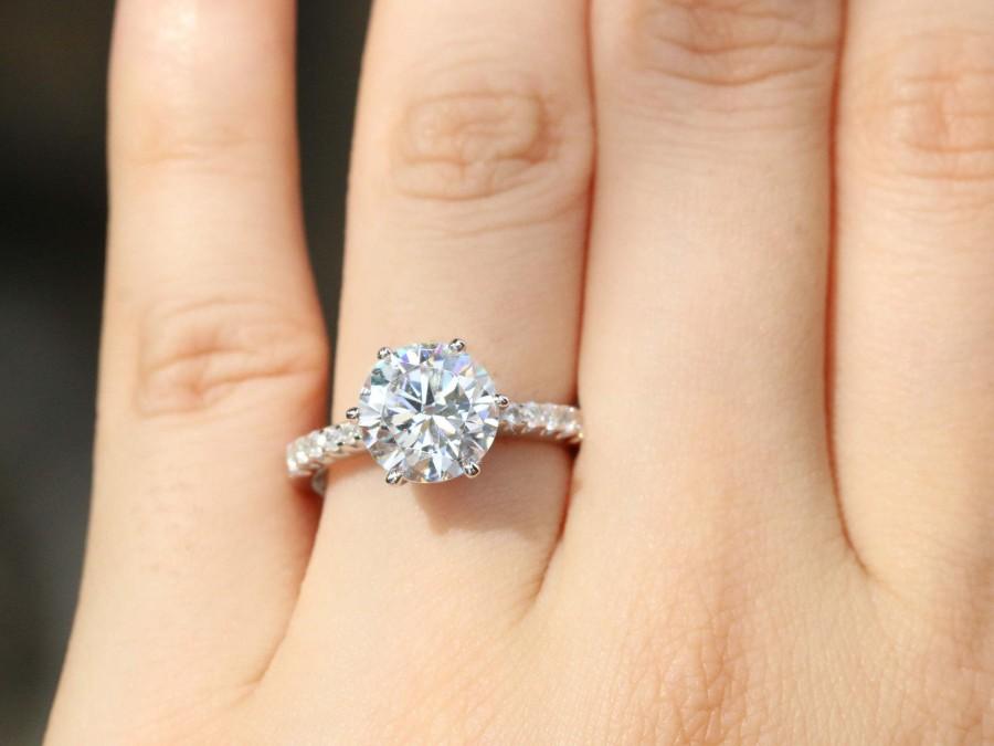 Свадьба - 3 Carat Round Solitaire Ring, Engagement Ring, Promise Ring - 6 prong - Stimulant Diamond CZ - Sterling Silver