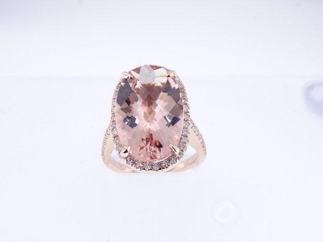 Mariage - 14K Rose Gold Diamond and Morganite Center Stone Ring Wedding Ring Engagement Ring Promise Ring Anniversary Ring Yellow Gold White Gold 18K