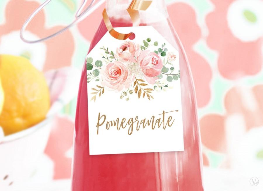 Hochzeit - Mimosa Bar Juice Tags, Printable Mimosa Bar Juice Tag Template, Bridal Shower or Wedding, Juice Labels, Blush Pink Floral, VW100BS, VW100W