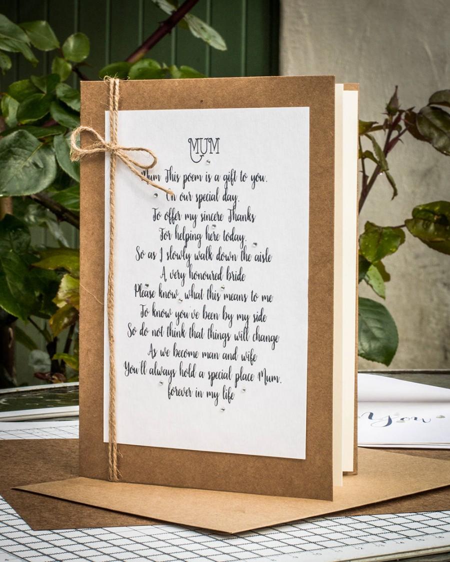 Mariage - Wedding Poem from the Bride to her Mum, Mom Poem Gift, Mum Poem Card, Mother of the Bride Card, Wedding Card, Gift for Mum, Gift for Mom
