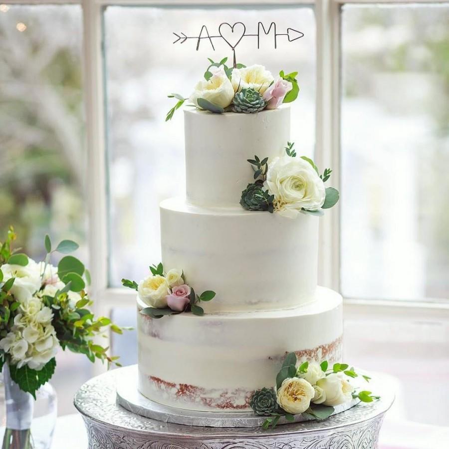 زفاف - Rustic Cake Topper - Wire Cake Topper - Arrow & Initials Cake Topper - Personalized Cake Topper - Rustic Chic - Name Cake Topper - Wedding