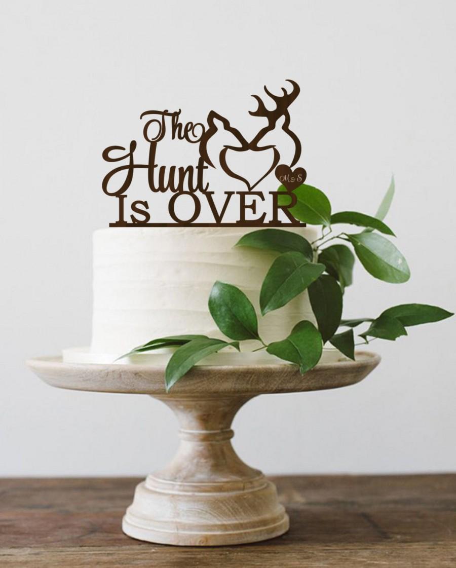Wedding - Wedding  Cake Topper The hunt is Over Deer Cake Topper Personalized Wedding  Cake Topper Buck and Doe  Rustic Wedding Wood Cake Topper