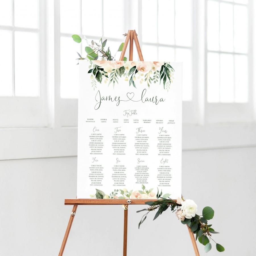 Hochzeit - Blush Floral Wedding Table Plan, Seating Plan, Seating chart, Blush Wedding, Pink Flowers, Blush Ivory, Botanical, A2 Printed or PDF