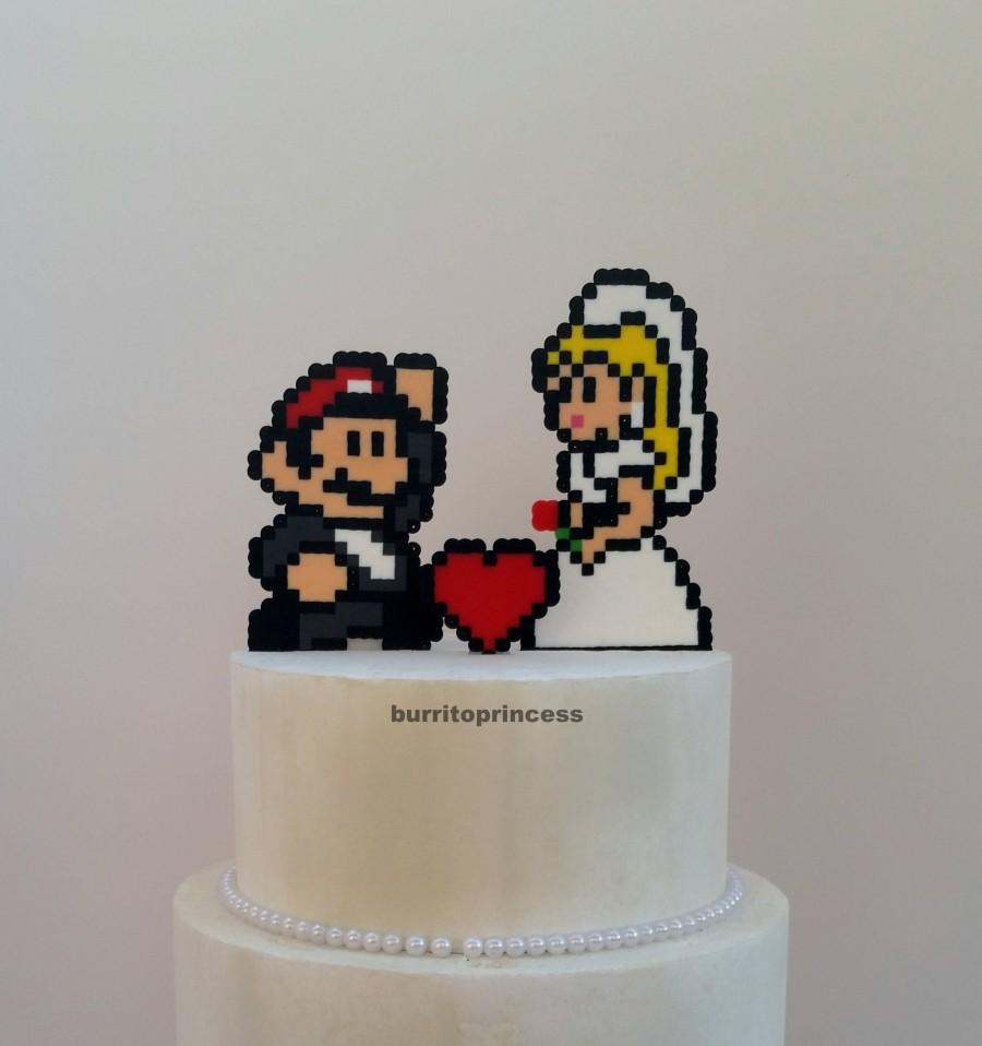 Mariage - Cake Topper- Mario and Princess Peach Wedding Cake Topper - Video Game Wedding - 8 Bit Wedding Cake Topper - Nerdy Wedding