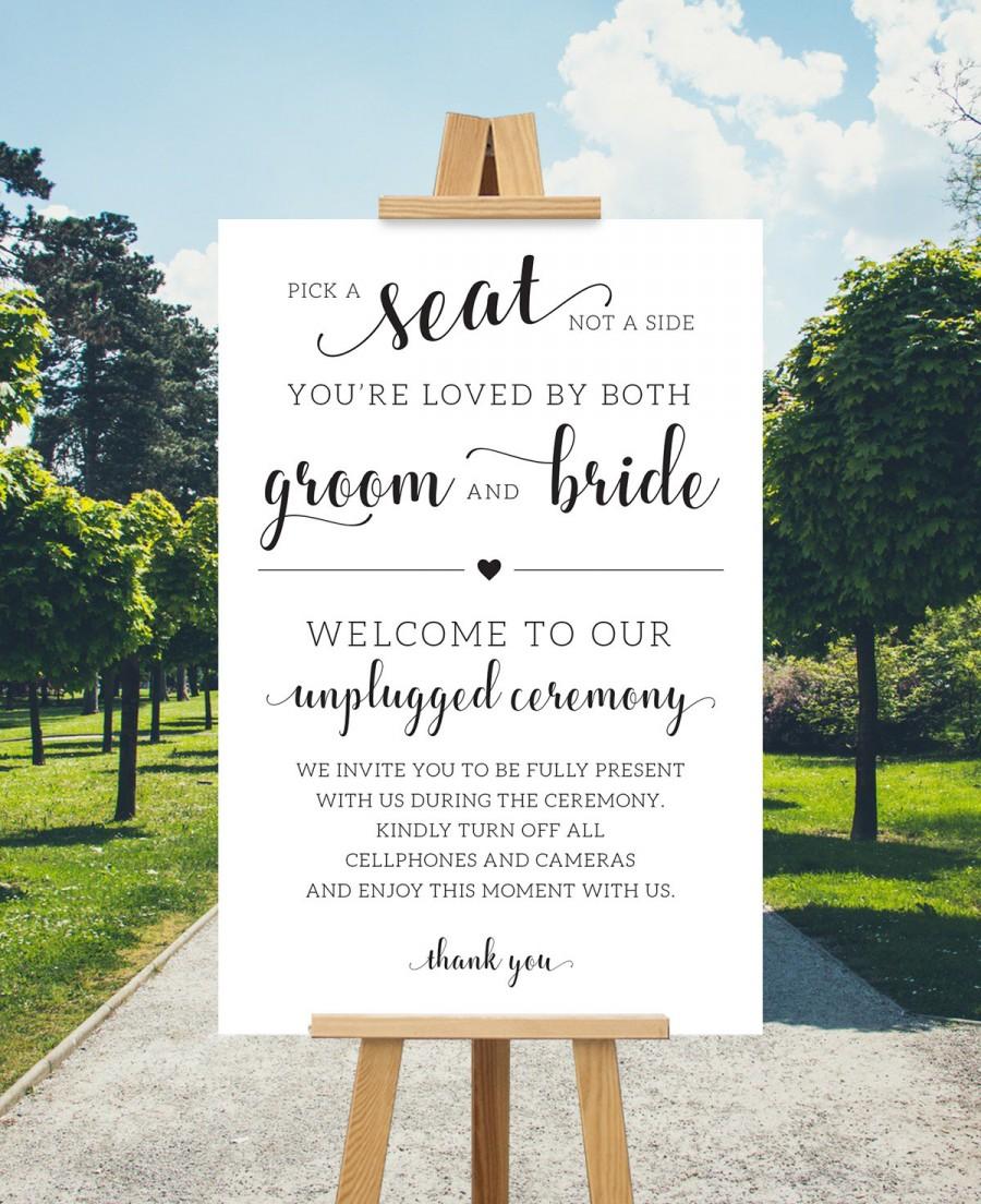 Mariage - Choose a Seat Not a Side Unplugged Ceremony Sign, Wedding Welcome Sign, Pick a Seat Not a Side, Loved by both Groom and Bride