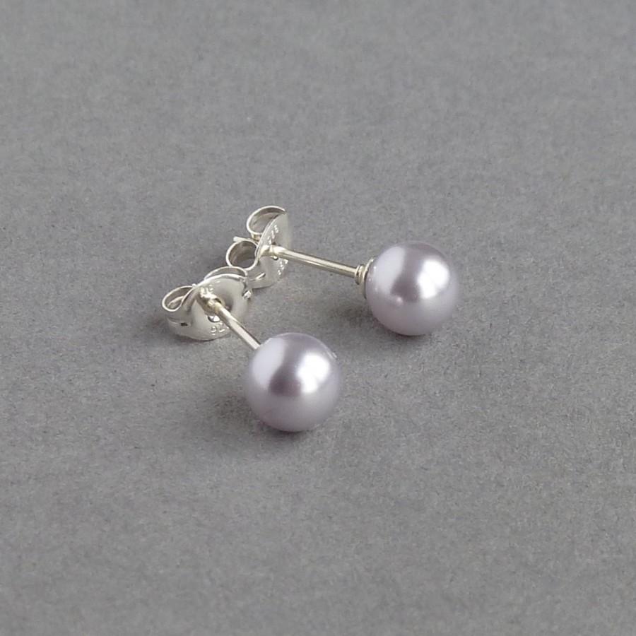 Hochzeit - Lavender Pearl Studs for Bridesmaids Gifts - Violet Post Earrings for Brides - Lilac Swarovski Stud Earrings - Light Purple Wedding Jewelry