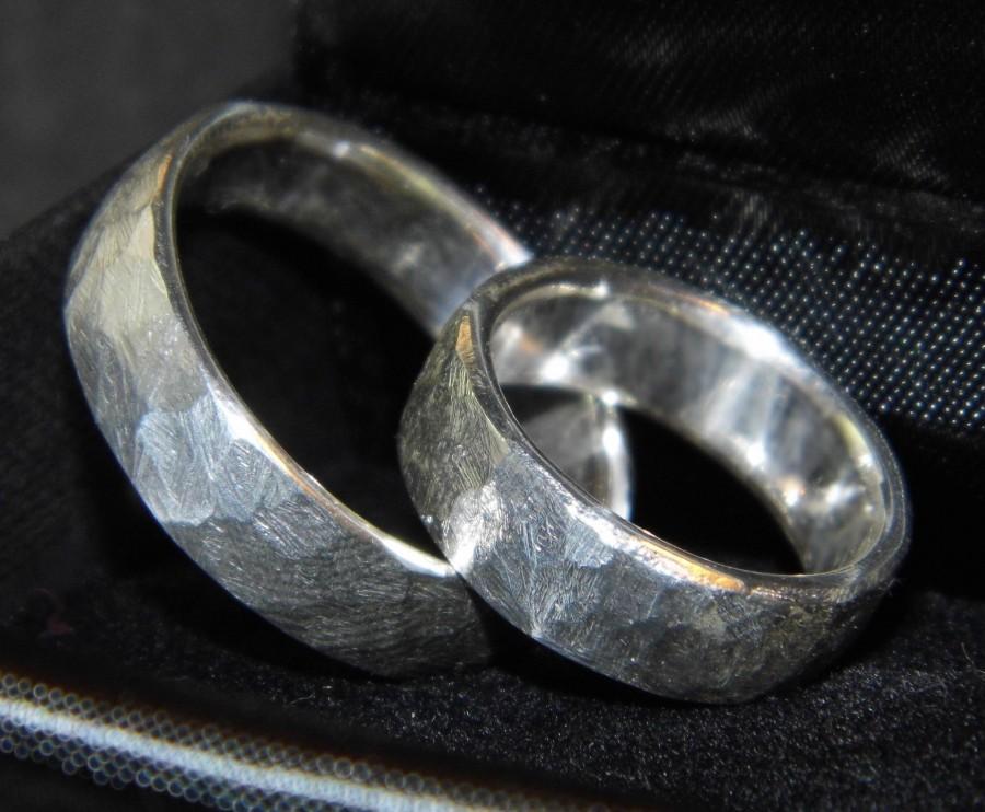 زفاف - Matt hammered Partner- / Wedding Rings , Sterlingsilver (Set)