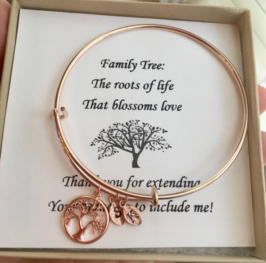 زفاف - Family tree bracelet • personalized gift • mother of the groom gift • mother of the bride gift • rose gold bangle