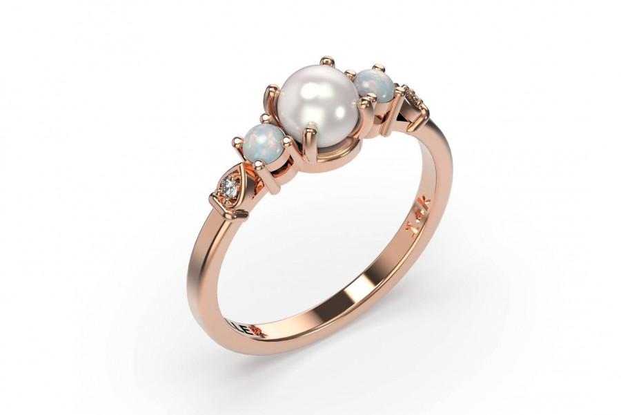 Свадьба - Pearl engagement ring, rose gold opal, Diamond Pearl, 14k, October birthstone, opal and pearl, Inspirational Gift, Chic engagement ring
