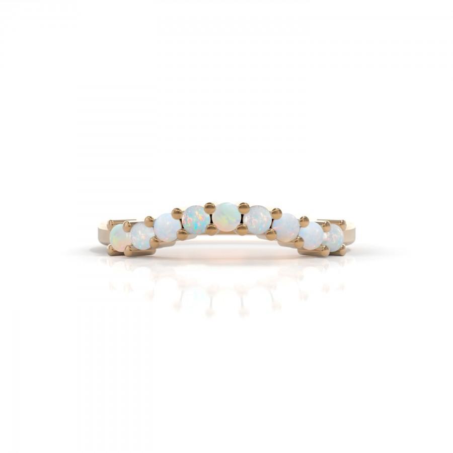Mariage - White Opal Matching Wedding Band Women October birthstone 14k opal ring gold Unique half eternity ring half eternity ring