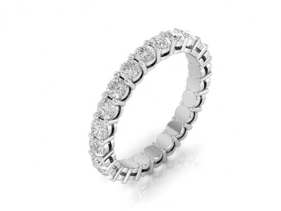 Hochzeit - 2ct - White Sapphire wedding band, white Gold sapphire ring, full eternity band, 3mm Sapphire, Sapphire Eternity Ring, gift ideas for her