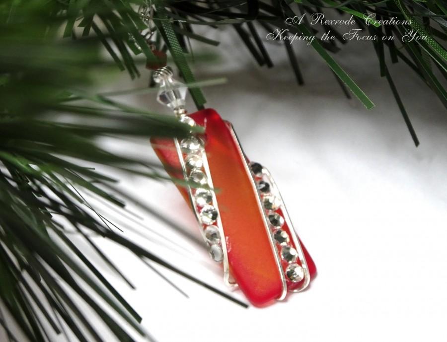 زفاف - Rhinestone Jewelry Wire Wrapped Red Sea Glass Sparkling Holiday Necklace Unique Artisan Designer Womens Gift for Her Bridal