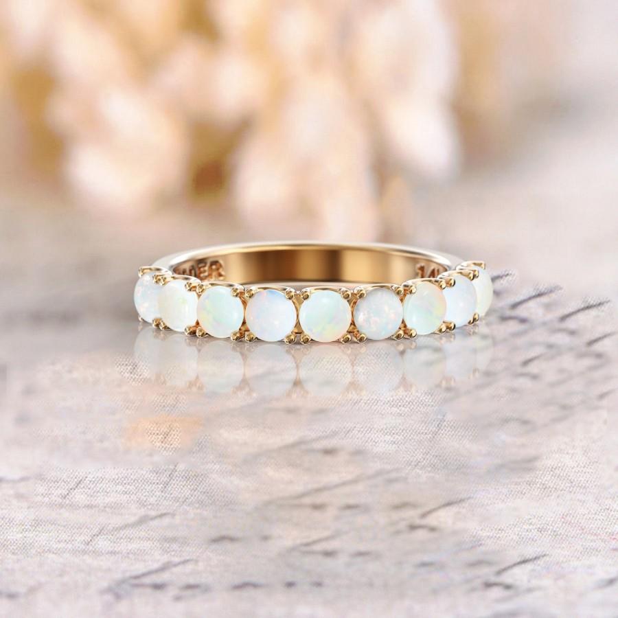Mariage - Nine opal eternity ring White Opal Eternity Band Opal Ring 3 mm Wedding Band Opal Wedding Band October birthstone ring 14k opal ring