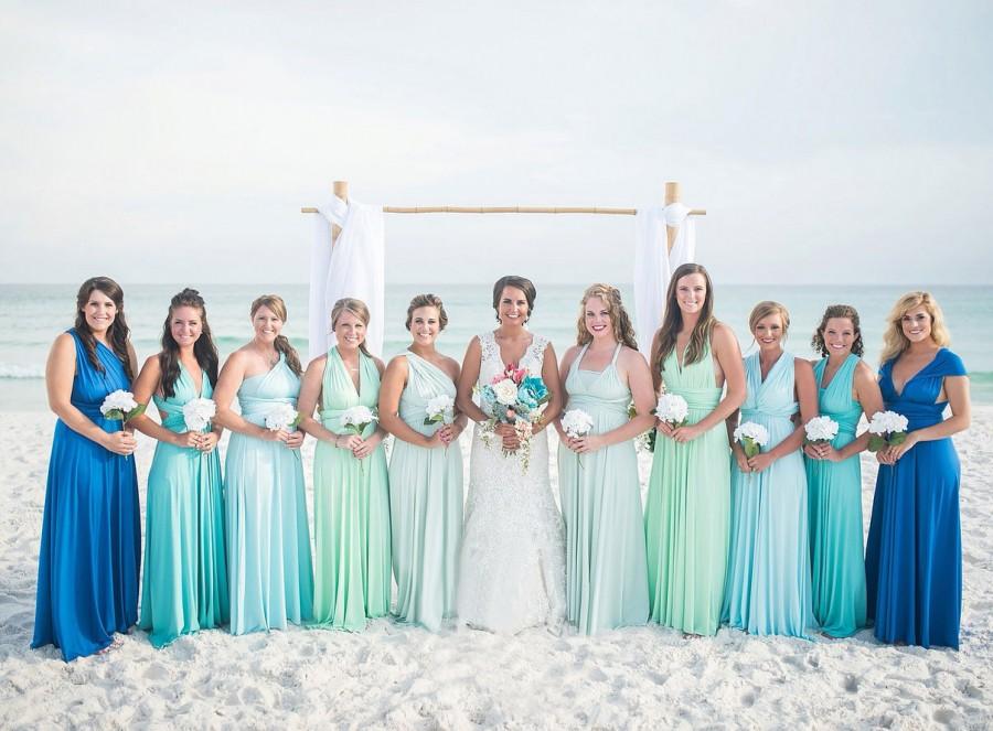 زفاف - TDY Shades of Blue Bridesmaid Maxi infinity dress / Multiway Dress / Long Ball Gown Convertible Wrap dress / Beach Wedding (Regular size)
