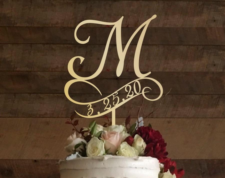 Wedding - m cake topper, wedding cake toppers, cake toppers for wedding, rustic cake toppers, initials cake topper, monogram cake topper m, #059