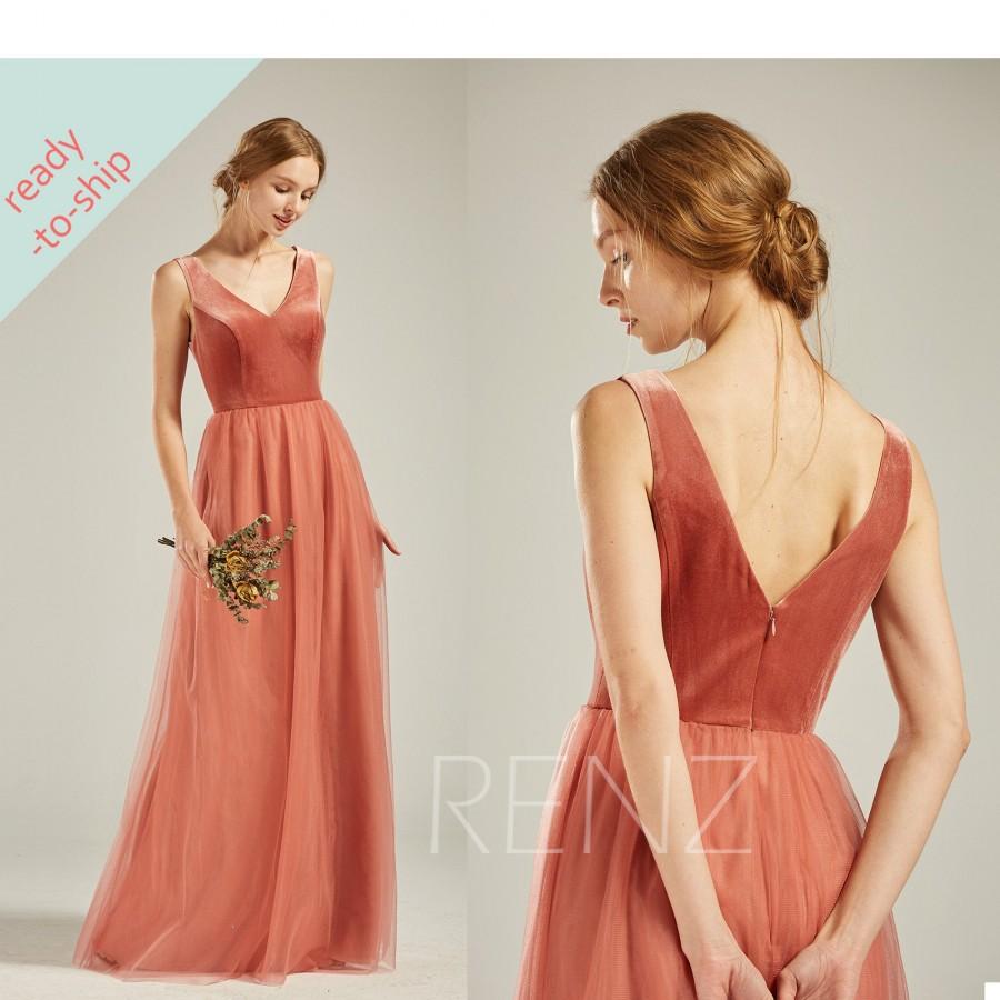 زفاف - Bridesmaid Dress English Rose Velvet V-neck Maxi Dress Sleeveless Prom Dress V Back Tulle Party Dress A-line Ball Gown In Stock Dress- LV550