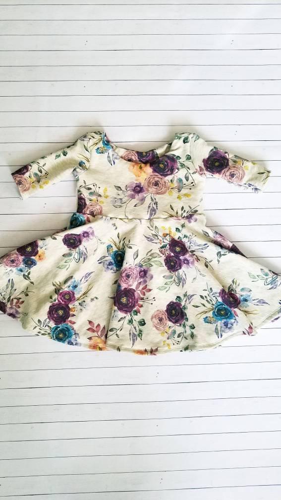 Hochzeit - Plum floral dress, fall floral dress, plum twirly dress, floral baby dress, floral toddler dress, plum toddler dress, floral twirly dress