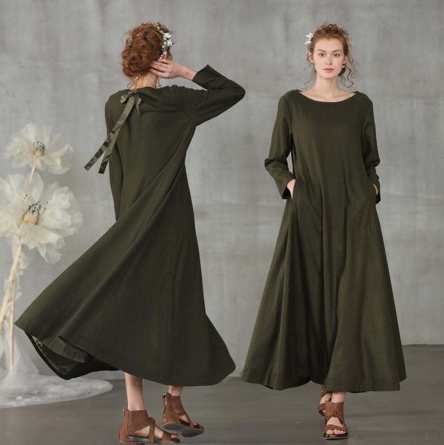 زفاف - maxi wool dress in olive green, sweater dress, winter dress, spring wool dress, longsleeve dress,winter wedding dress 