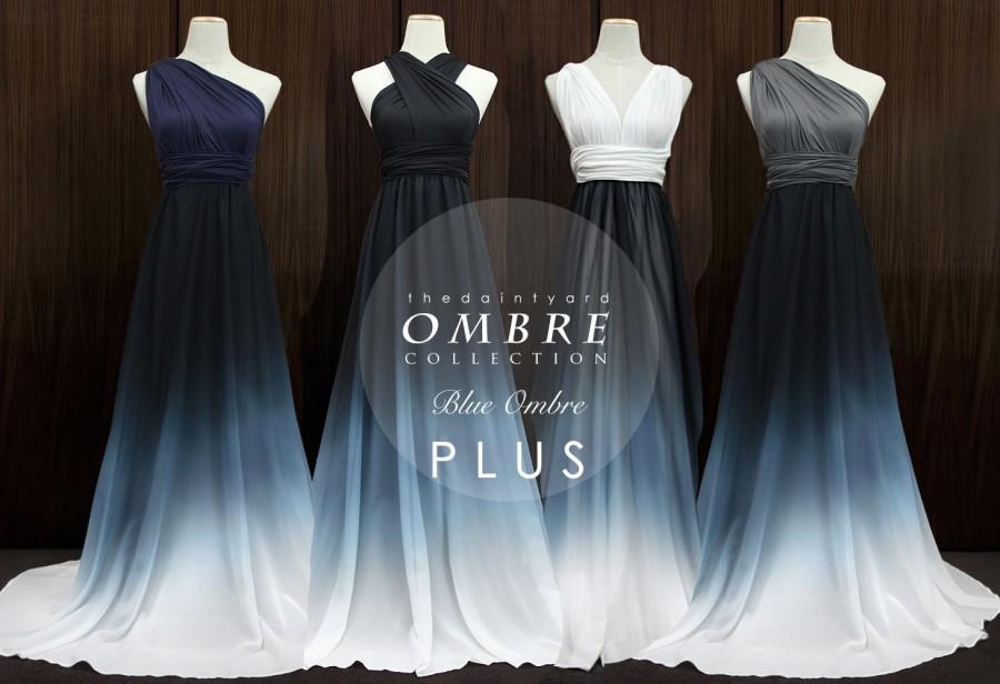 زفاف - TDY Plus Size Ombre Bridesmaid Maxi infinity dress / Multiway Dress / Convertible Twist Wrap dress WITH Blue ombre Chiffon Overlay Skirt